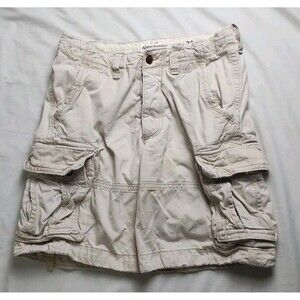 VTG Abercrombie Fitch Button Fly Cargo Shorts Beige Mens 32X9 Y2K Gorpcore Retro
